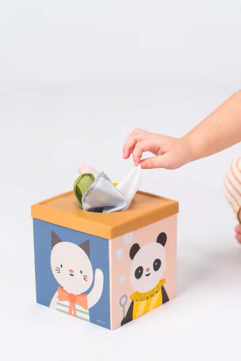 Taf Toys Baby Tissue Box Toy Silicone Baby Toys 6-12 Months Montessori Toys Sensory Activity & 10 Tissues for Fine Motor Development Soft Interactive Silicone Learning Cube for 1 Year Old Toddlers