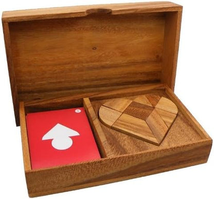 Logic Heart Tangram Set with Play Cards Wooden Puzzle Game