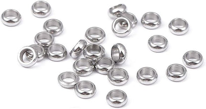 BEADIA Stainless Steel Spacer Beads 3x2.5mm Round Loose Charm Caps Beads for DIY Jewelry Making 100pcs with 1mm Hole