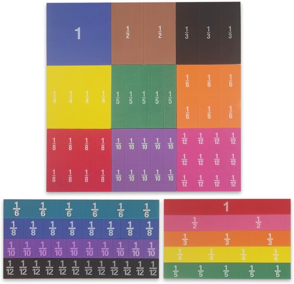 Fraction Manipulatives - 51pcs Foam Fraction Tiles and 51pcs Fraction Squares, Fractions Manipulatives with Fraction Blocks Bars (Tiles+Squares)