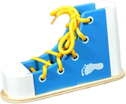 Wooden Shoe Lacing Activity - Develop Skills for Tying Shoelaces, Blue