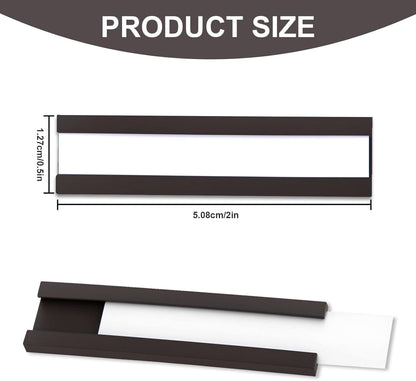 50 Pack Magnetic Label Holders, 'C' Channel Magnets Card Holders with Dry Erase Insert Label Card for Metal Racks and Shelves (1" x 2")