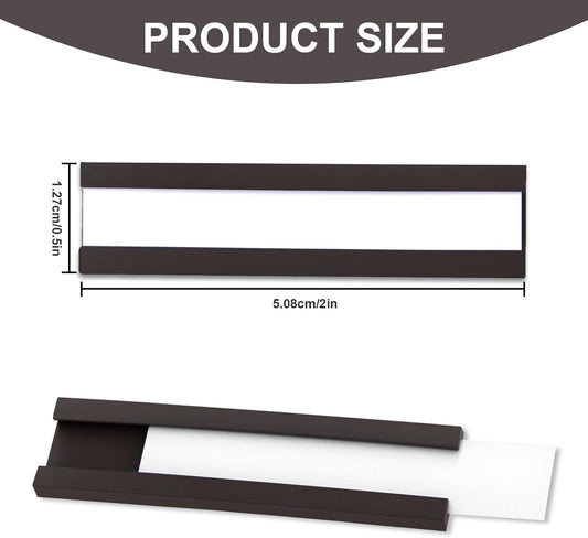 50 Pack Magnetic Label Holders, 'C' Channel Magnets Card Holders with Dry Erase Insert Label Card for Metal Racks and Shelves (1" x 2")