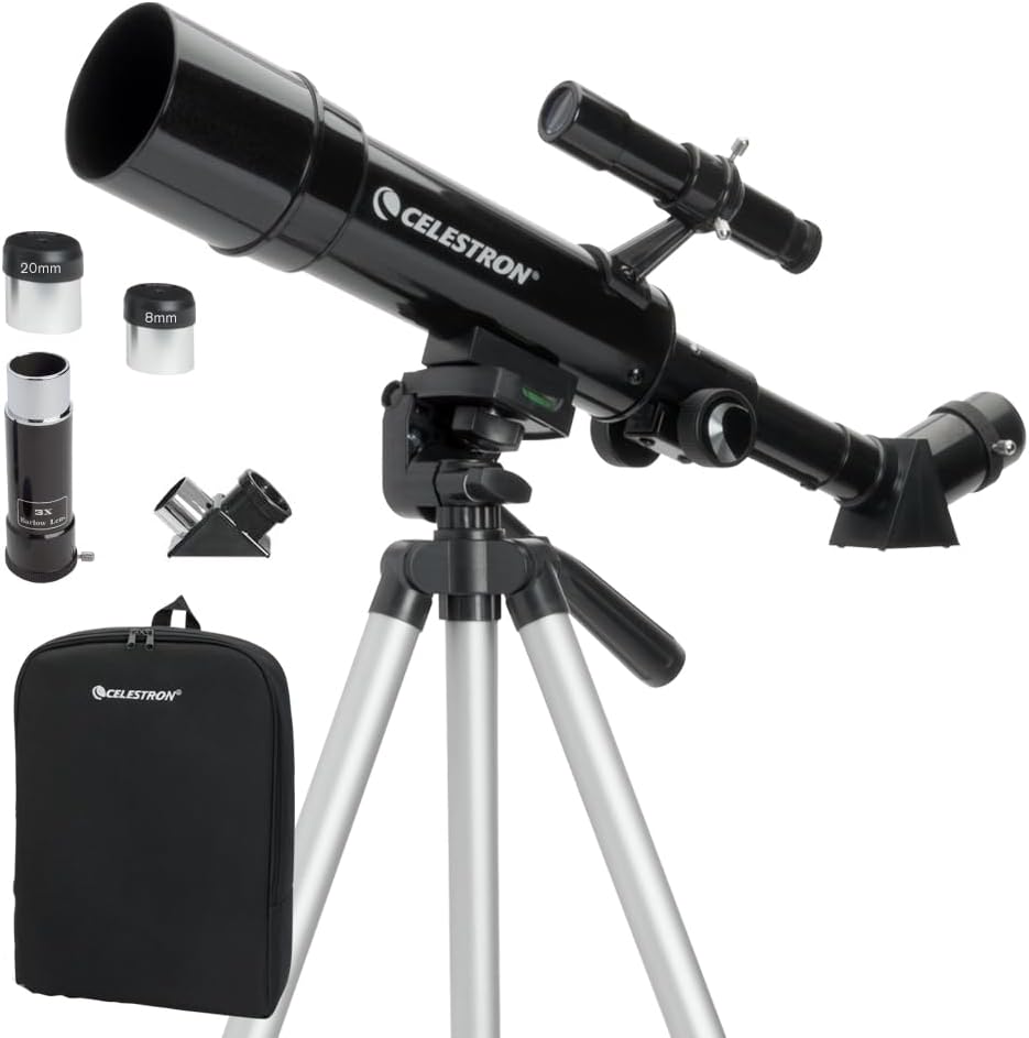 Celestron Travel Scope 70 Portable Refractor Telescope – 70mm Aperture, Fully-Coated Glass Optics – Includes Tripod, Backpack & Software – Ideal for Beginners & Travel