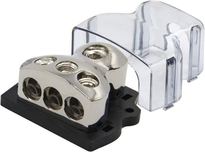 3 Way Power Distribution Block, 0/2/4 AWG Gauge in, 4/8/10 Gauge Out, Car Audio Stereo Amp Distribution Connecting Block for Audio Splitter (1x0GA+3x4GA) 2 Pack