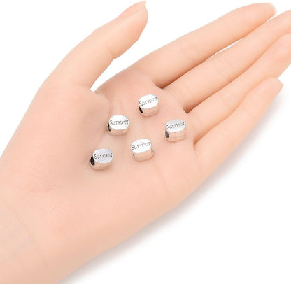 40pcs Live Love Laugh Large Hole Loose Beads (4.5mm Hole) Antique Silver Metal Spacer for DIY Craft Jewelry Making MEC-C9