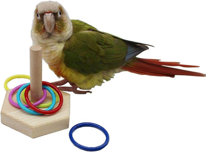 QBLEEV Bird Training Ring Toy, Parrot Trick Tabletop Toys, Educational Stacking Color Rings, Cage Toys
