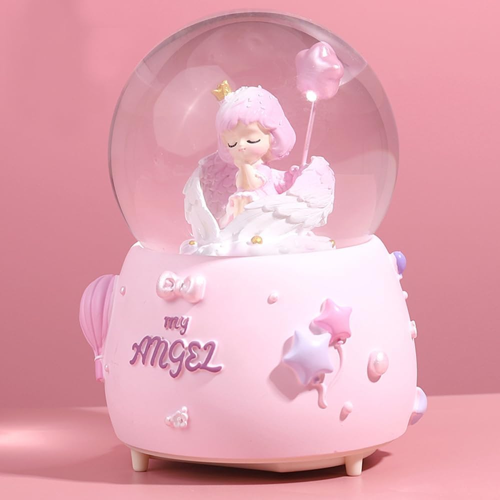 Angel Snow Globe, 80mm Musical Snow Globe with Color Changing LED Lights, Perfect Birthday for Daughter Wife Girlfriend Girls (Purple)