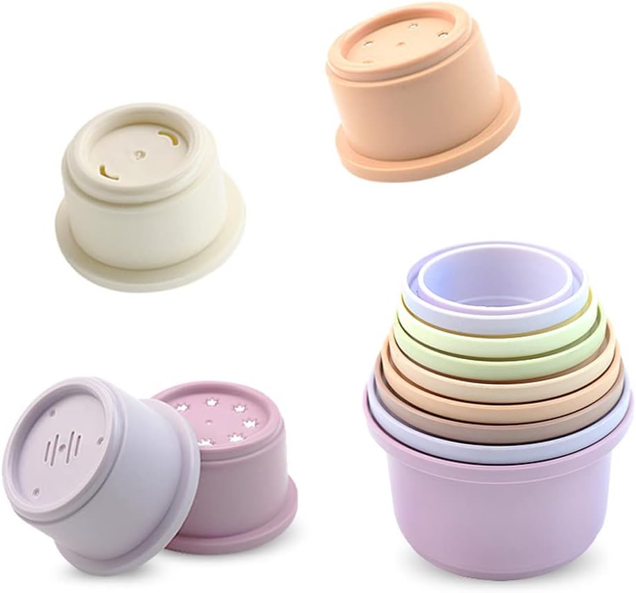 9 PCS Bunny Stacking Cups, Stacking Cups for Rabbits Stack up Bunny Cups Toys Rabbit Food Dispenser for Rabbits Bunny Small Animals