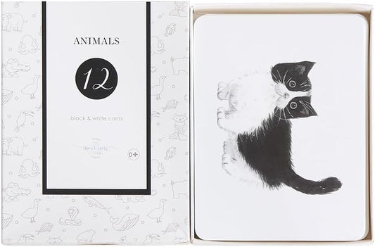 Montessori Black and White Baby Cards – High Contrast Animal Flash Cards for Newborn Visual Stimulation, Tummy Time & Infant Development (12 Cards)