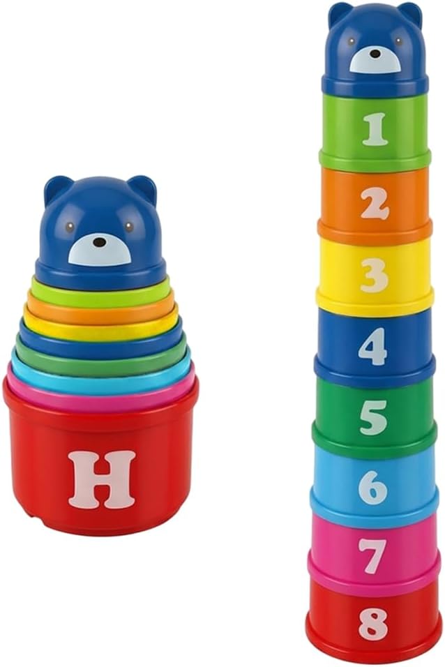 Stacking Cups Set, 8Pcs Stackable Number Cups–Colorful Nesting Water Toys for Bath, Beach, Pool–Educational Learning Toys for Boys Girls–Gift for 1 2 3 Year Old