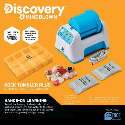 Discovery™ Rock Tumbler Starter Kit – Stone Polishing Set with Rocks, Grit, Gem Case| STEM Science Project Kit for Kids & Beginners| Cool Toy for Boys & Girls Ages 8+