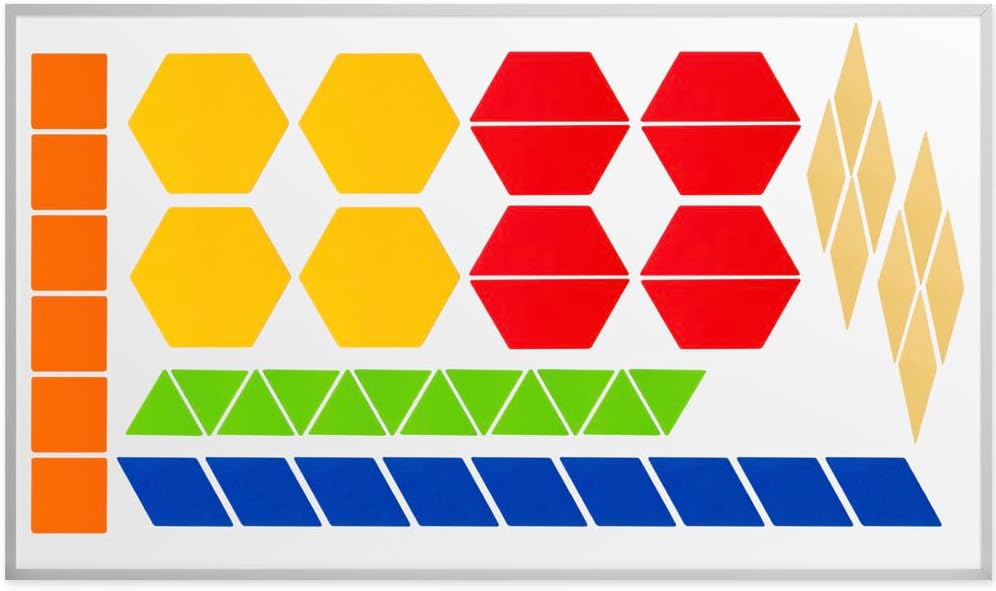 Giant Magnetic Pattern Blocks – Jumbo Magnetic Geometry & Fraction Blocks, 47-Piece Math Manipulative Set for PreK–6, Shape Recognition, Fractions, Symmetry, Classroom & Home Use