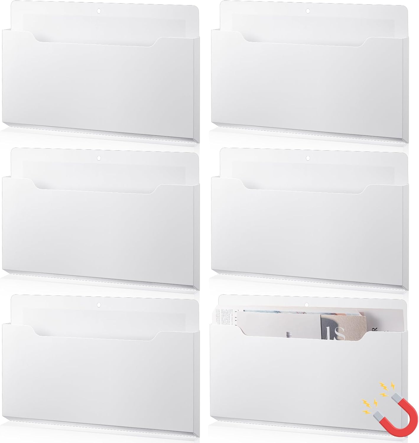 Fuutreo 6 Pcs Magnetic Wall File Organizer Magnetic Wall File Holder Refrigerator Magazine Holder for Mail Letters Paper(Aqua Green,Vertical-large)