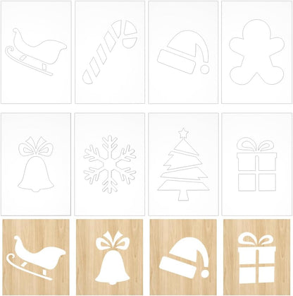 INFUNLY 8PCS Xmas Tree Acrylic Router Template 7.8x5.5 Snowflakes Gifts Clear Acrylic Template Christmas Carving Template for Woodworking Curvy Tracing Stencils Router Guide Tool for DIY Crafts