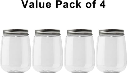 Small Clear Plastic Coin Bank Jars 4-Pack, 16oz with Silver Slotted Lids, Transparent Coin Money Piggy Banks for Adults Teens Kids