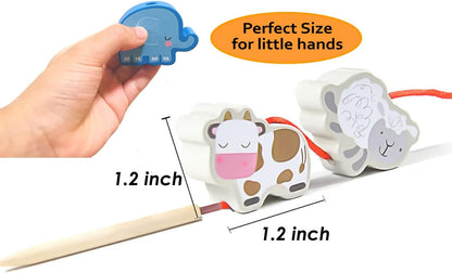 BMTOYS Montessori Educational Threading Toys Wooden Stringing Farm Animals Fruits Lacing Beads Preschool Toy for Toddler 3 4 5 Year Old Boys Girls