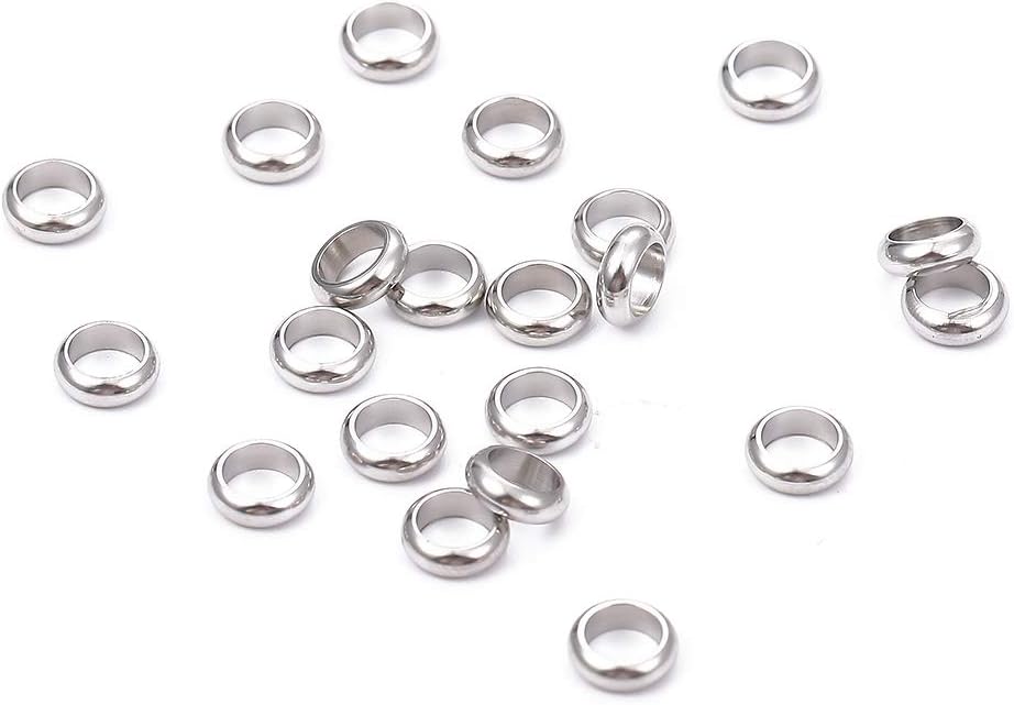 BEADIA Stainless Steel Spacer Beads 3x2.5mm Round Loose Charm Caps Beads for DIY Jewelry Making 100pcs with 1mm Hole