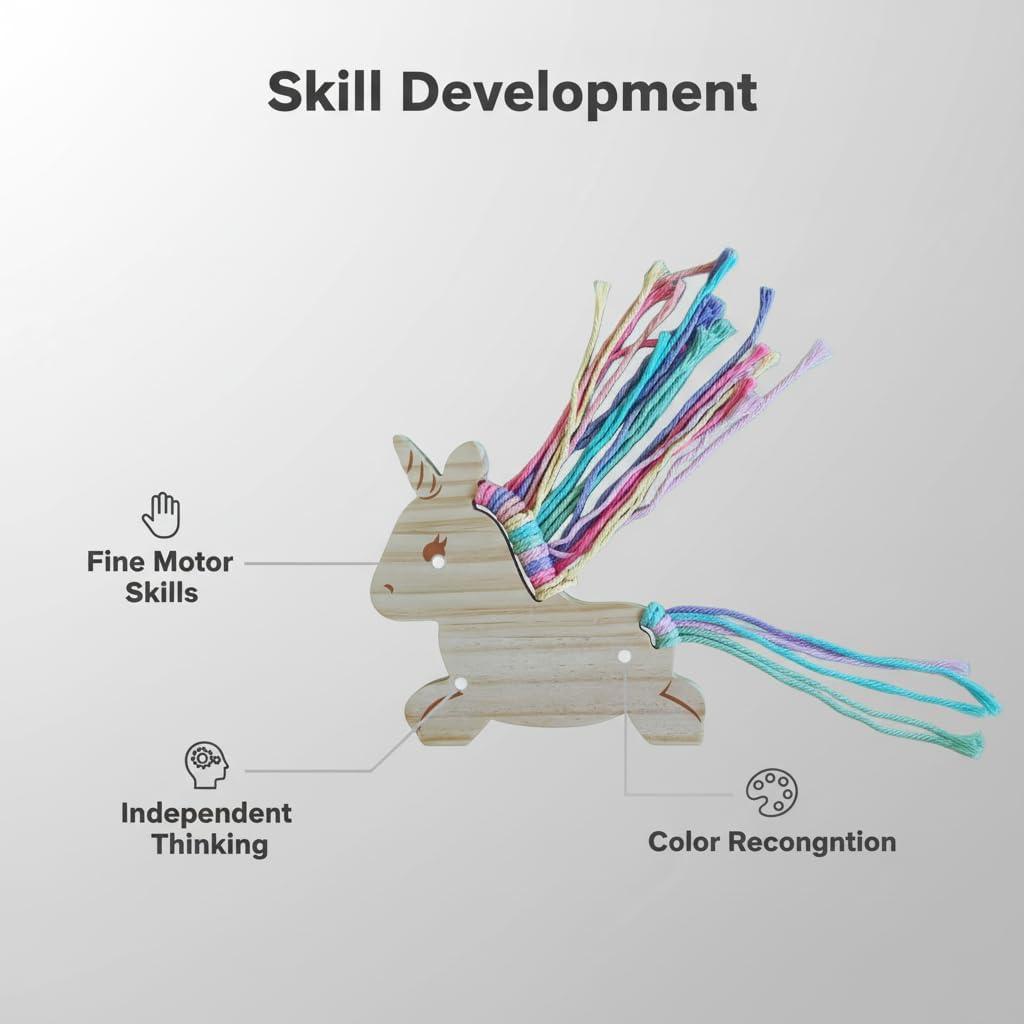 Eray Wooden Unicorn Lacing Montessori braiding Toys for Kids DIY Toy Plane Activities Car Travel Toy Educational Learning Threading for Fine Motor Skills