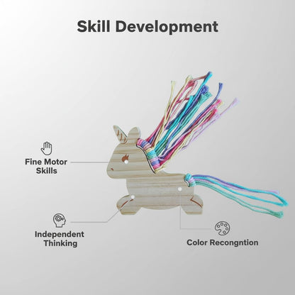 Eray Wooden Unicorn Lacing Montessori braiding Toys for Kids DIY Toy Plane Activities Car Travel Toy Educational Learning Threading for Fine Motor Skills