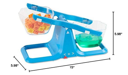 hand2mind Colorful Nestable Bucket Balance, Clear Double Bucket Balance Scale for Liquids and Solids, Easy to Assemble Kids Scale, Space Saving Storage Base, Balance Scale for Classroom (Set of 4)