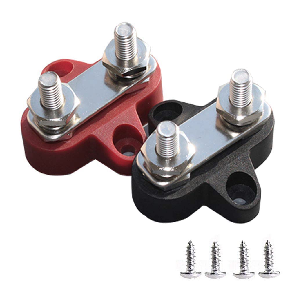Heart Horse Bus Bar Terminal Block, Power Stud Battery Junction Post 1/4" Power Distribution Block Positive Negative for Truck RV Boat, Dual Power Stud DC 48V 250A (Red & Black Set)