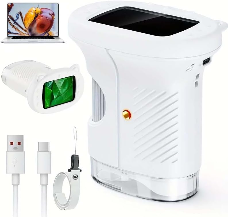 1000X Handheld Digital Microscope for Kids, 4K Kids Microscope with 2.4" Screen, 200–1000X Magnification, Portable STEM Educational Toy for Boys and Girls Ages 5–12 (White)