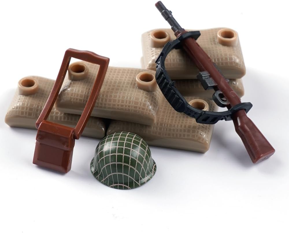 Military WW2 Accessories Weapons Pack - Army Builiding Block Sets, Military Soldier Figures Equipment Gear Pieces, Weapon Sentry Guard Tower Bricks Custom Scenes