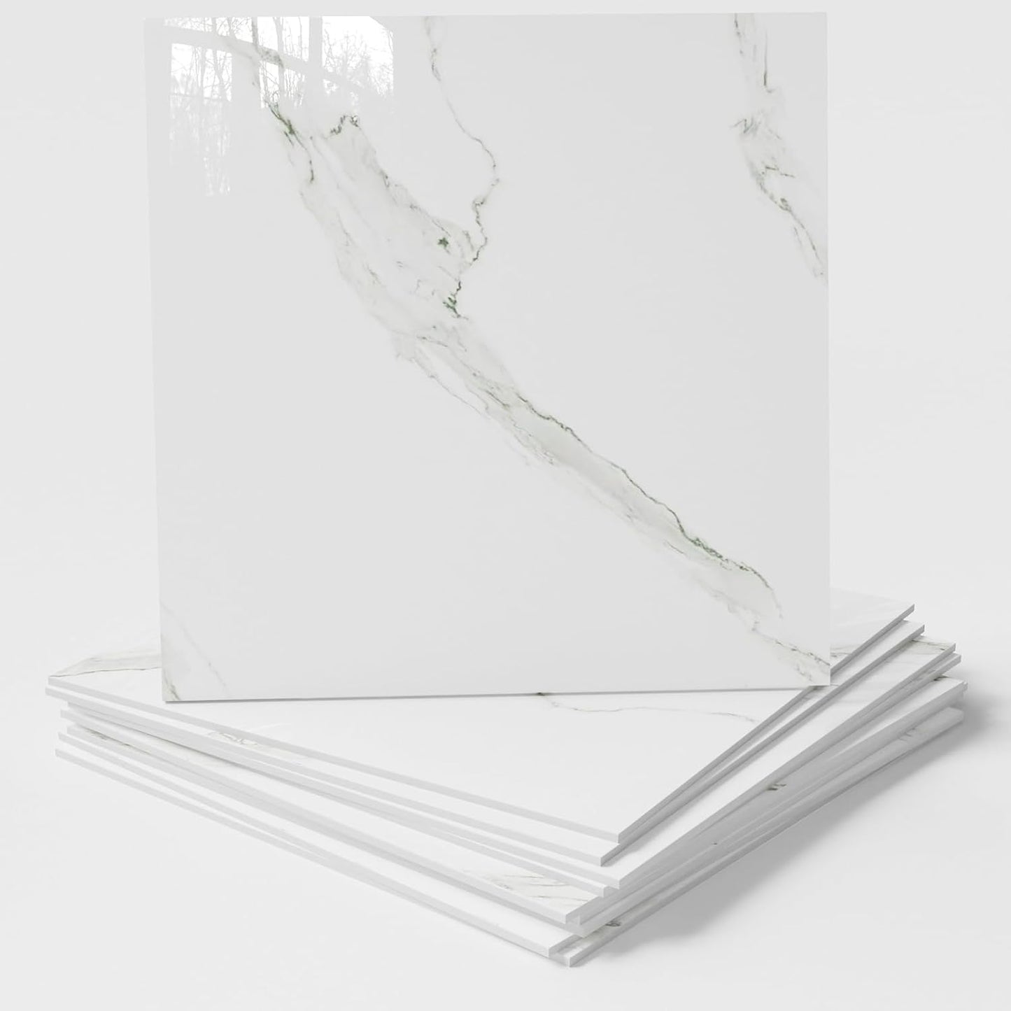 20-Pack Peel and Stick Gilded White Marble Tiles (11.8" x 11.8") – 19.4 Sq. Ft. Waterproof PVC Shower & Backsplash Tiles for Bathroom, Kitchen, and Living Room – Self-Adhesive, Easy Installation
