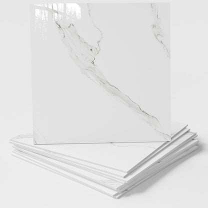 20-Pack Peel and Stick Gilded White Marble Tiles (11.8" x 11.8") – 19.4 Sq. Ft. Waterproof PVC Shower & Backsplash Tiles for Bathroom, Kitchen, and Living Room – Self-Adhesive, Easy Installation