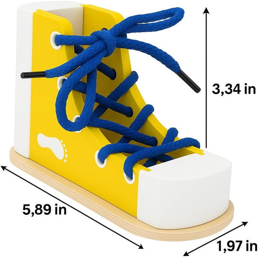 Mikily‘s Learn to Tie Shoes for Kids with Wooden Lacing Shoe Tying Kids Shoe Tying Practice Kit with Wooden Toys Yellow