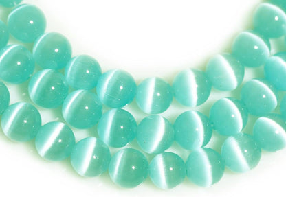 HAAMIIQII 8mm Light Blue Cat Eye Glass Round Crystal Stone Loose Gemstone Beads for Jewelry Making Bracelets Necklaces Earrings Crafts (45-50pcs)
