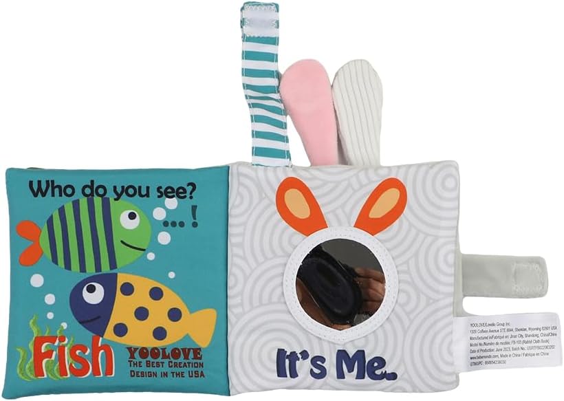 Bebe Mondo Teddy Bear Tummy Time Toy with Mirror, Soft Baby Book for 0-3-6-12 Months, Infant Sensory Developmental Toy, Shower Baby Gifts,Activity Quiet Cloth Book for Newborns,1-2 Year Old Book-Night