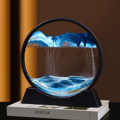 Arthink Moving Sand Art Picture in Motion Round Glass 3D Deep Sea Landscape, Dynamic Sand Art Sandscapes, Sensory Relaxing Desktop