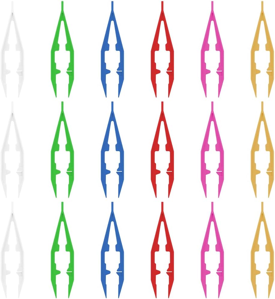 Ckyleole 9 Pieces 3 Colors Plastic Tweezers 4.13 Inch Craft Tweezers Forceps Thickened Plastic Sturdy Fine Motor Skill Learning for Perler Beads Jewelry Making Family Classroom School