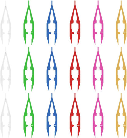 Ckyleole 9 Pieces 3 Colors Plastic Tweezers 4.13 Inch Craft Tweezers Forceps Thickened Plastic Sturdy Fine Motor Skill Learning for Perler Beads Jewelry Making Family Classroom School