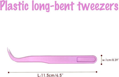 12 Pack 4.5 inches Plastic Tweezers for Kids Crafts for DIY Jewelry Making, beads bracelets, Baking Decoration, Reptile Feeding, Disposable Eyelashes Stickers Tweezers Bulk