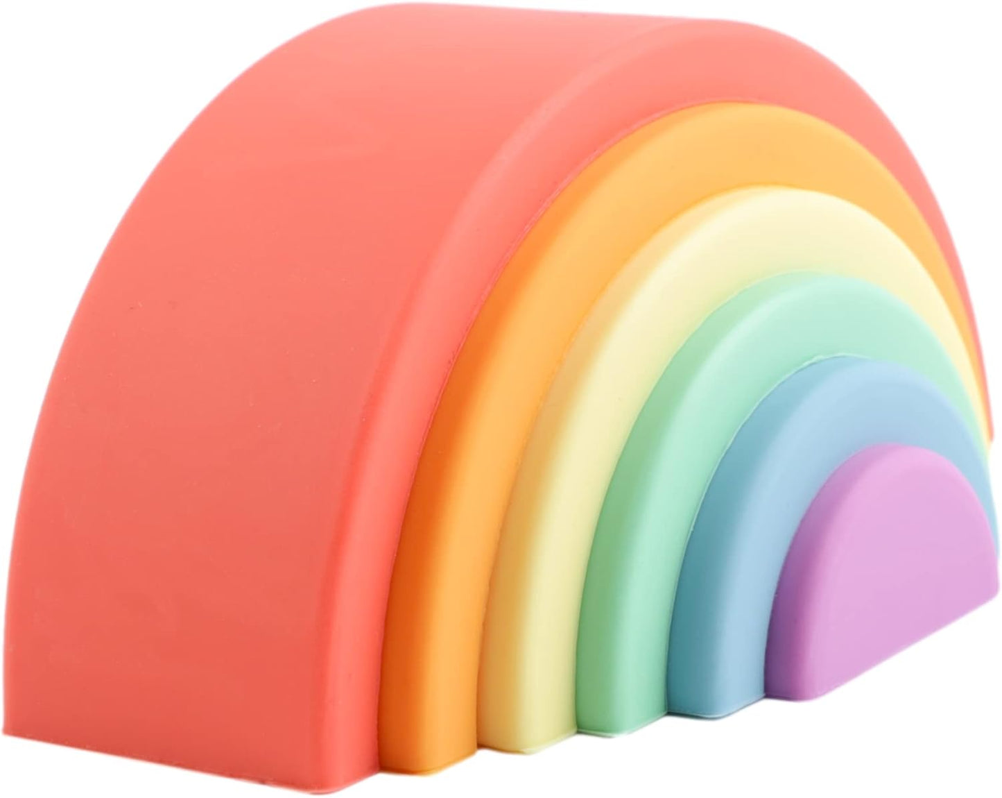 BLUE GINKGO Silicone Rainbow Stacker - Montessori Nesting Puzzle | Kids and Toddler | Stacking Sensory Toys - 7 Layers (Pastel)