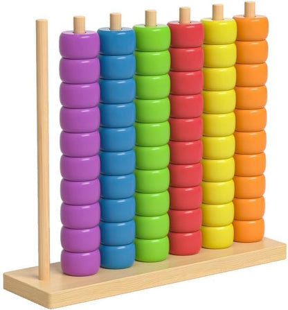 Color Stack Game, 9.8x11x3.1 Inches, Color Matching Game & Stacking Game with 60 ABS Rings & Wooden Rack, 2-Player Color Stack Challenge Game for Family Game Night (1pcs)