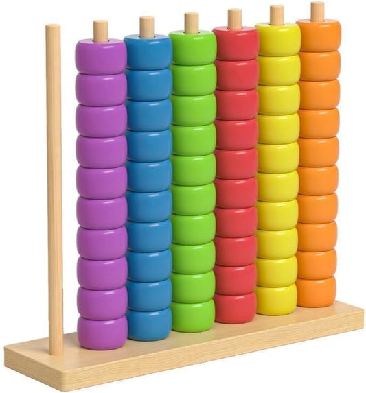 Color Stack Game, 9.8x11x3.1 Inches, Color Matching Game & Stacking Game with 60 ABS Rings & Wooden Rack, 2-Player Color Stack Challenge Game for Family Game Night (1pcs)