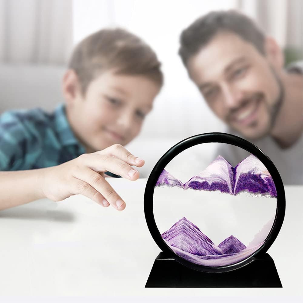 Muyan Moving Sand Art Picture Sandscapes in Motion Round Glass 3D Deep Sea Sand Art for Adult Kid Large Desktop Art Toys (Purple, 7 Inch)