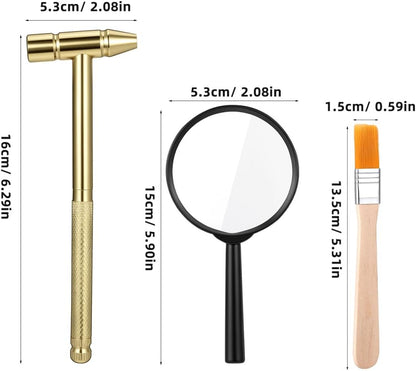 BESPORTBLE Dig Kit Archaeological Excavation Tool Set for Kids - Dinosaur Fossil Digging Tools & Gemstone Kit - Archaeological Toys with Hammer Chisels Brush and Magnifying Glass