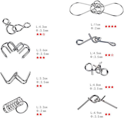 Mobestech Iq Puzzle Set 16 Pieces Brain Teaser Metal Wire Disentanglement Puzzles Educational Intelligence Game Toy for Kids and Adults