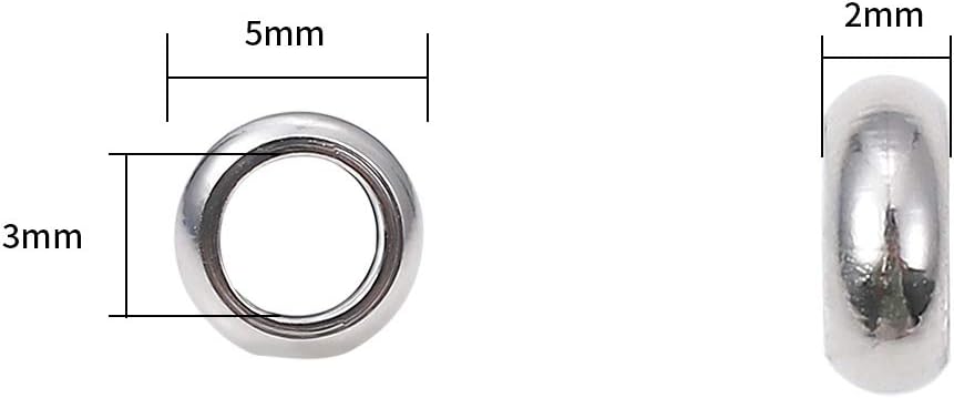 BEADIA Stainless Steel Spacer Beads 3x2.5mm Round Loose Charm Caps Beads for DIY Jewelry Making 100pcs with 1mm Hole