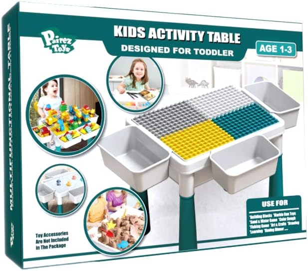 Pairez Toys Small Activity Table for Toddlers 1-3, Kids Sensory Table for Playing Building Blocks, Marble Run Toy, Sand & Water, Color Dough, Art & Craft, Drawing & Learning (Small)