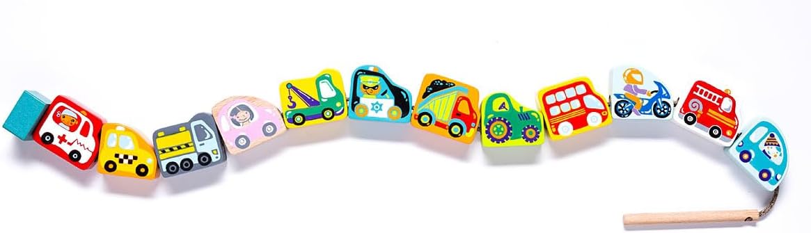 CUBIKA Wooden Flyring Cars Lacing Toy – Montessori Lacing Toy for Kids Ages 3+ – Wooden Lacing Cards with Threading String – Fine Motor Toy – FSC-Certified Wood, Travel Toy for Toddlers