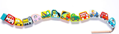 CUBIKA Wooden Flyring Cars Lacing Toy – Montessori Lacing Toy for Kids Ages 3+ – Wooden Lacing Cards with Threading String – Fine Motor Toy – FSC-Certified Wood, Travel Toy for Toddlers