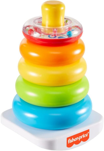 Fisher-Price Baby Stacking Toy Rock-A-Stack Rings with Roly-Poly Base for Ages 6+ Months, Made with Plant-Based Materials