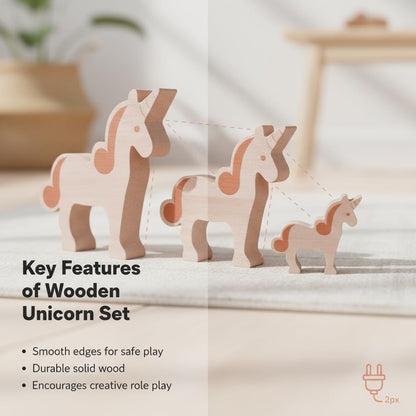 Wooden Animal Toys Unicorn Family with Play Silk for Kids Nursery Gift Preschool Wooden Building Blocks Play Set Fine Motor Montessori Game