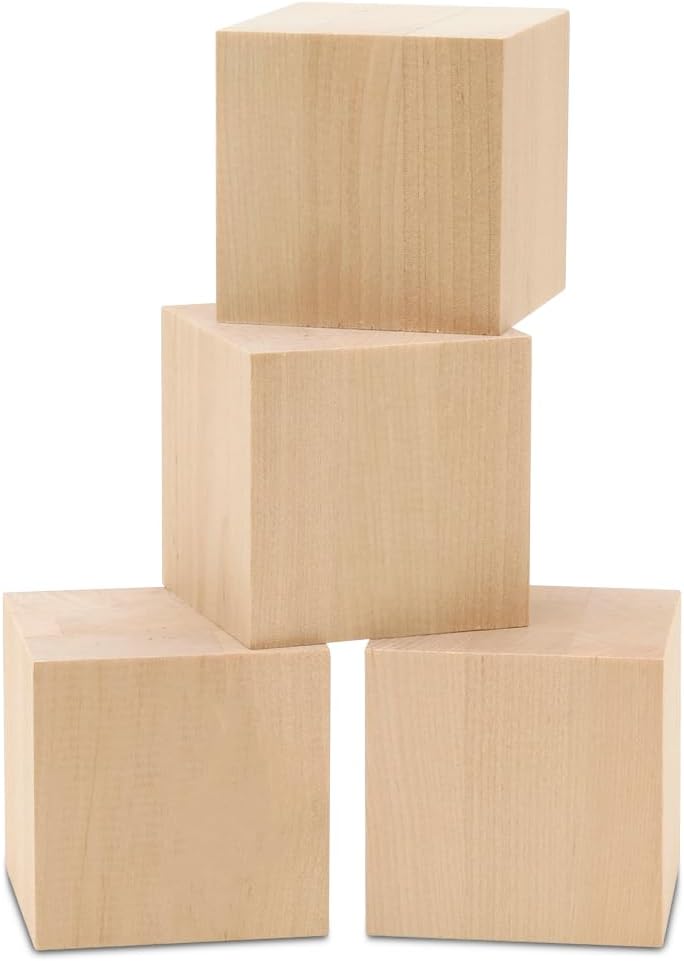 DIY Wooden Cubes 3-inch, Pack of 10 Large Wooden Blocks, Unfinished Wood Blocks for Crafts, STEM, Dice, and Building Blocks for Stacking, by Woodpeckers